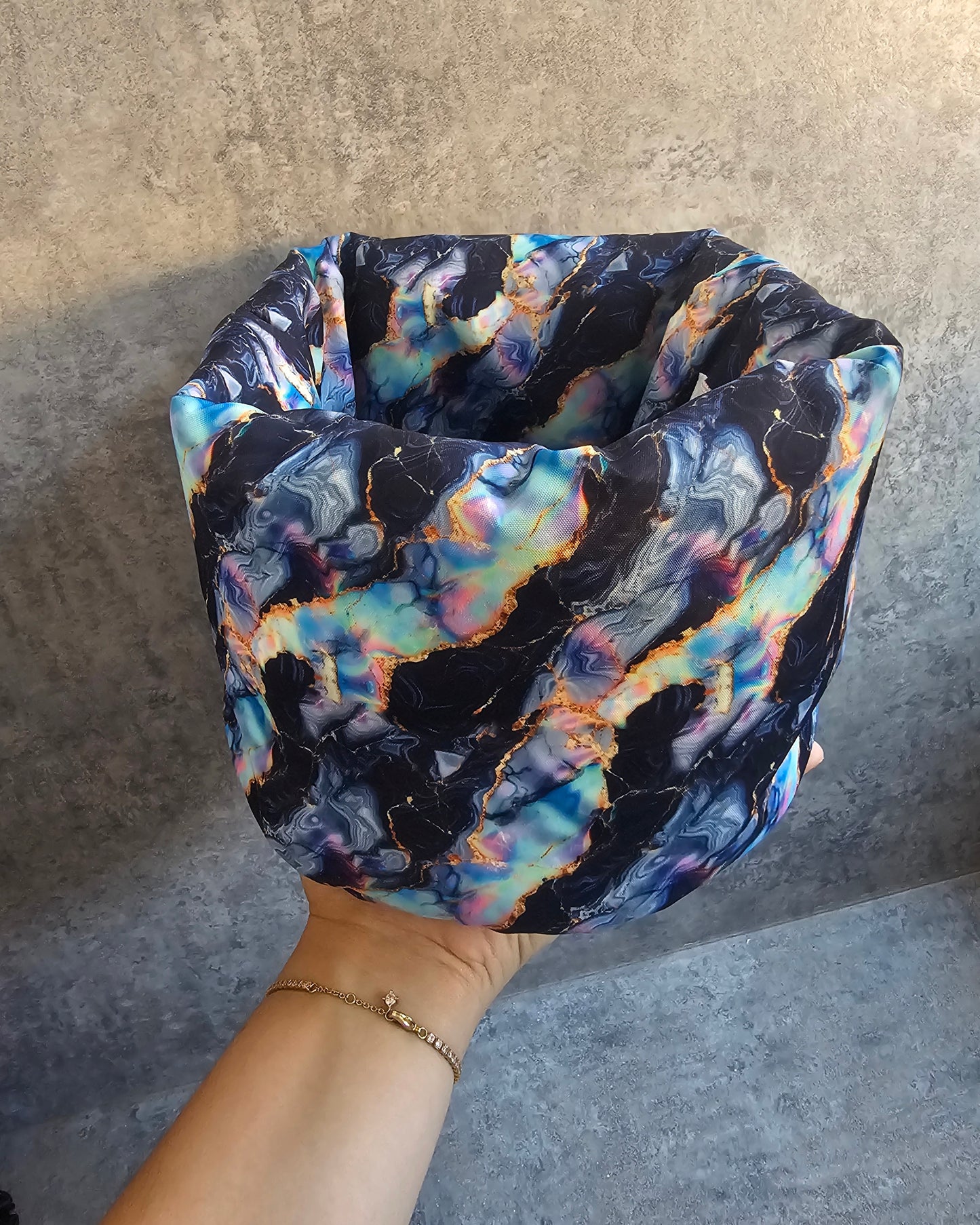 Black Marble Padded Fabric Organisers, beauty basket..