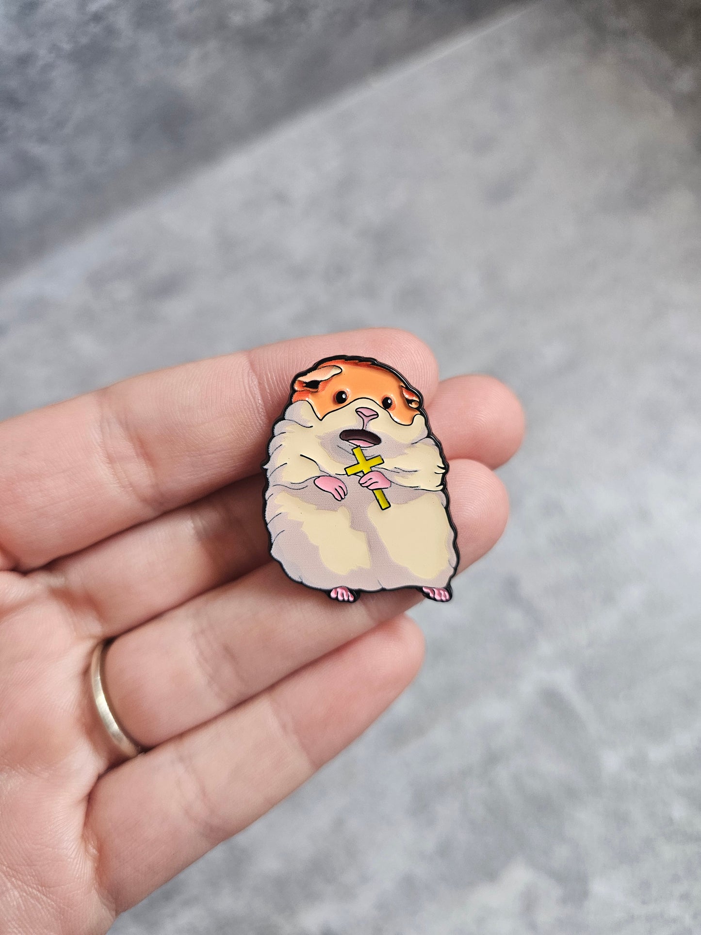 Hamster with cross Pin Badge