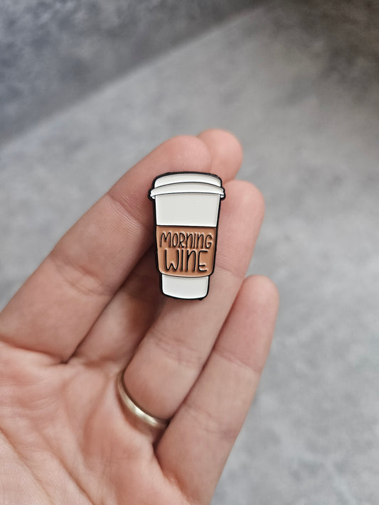 Morning wine coffee cup Pin Badge