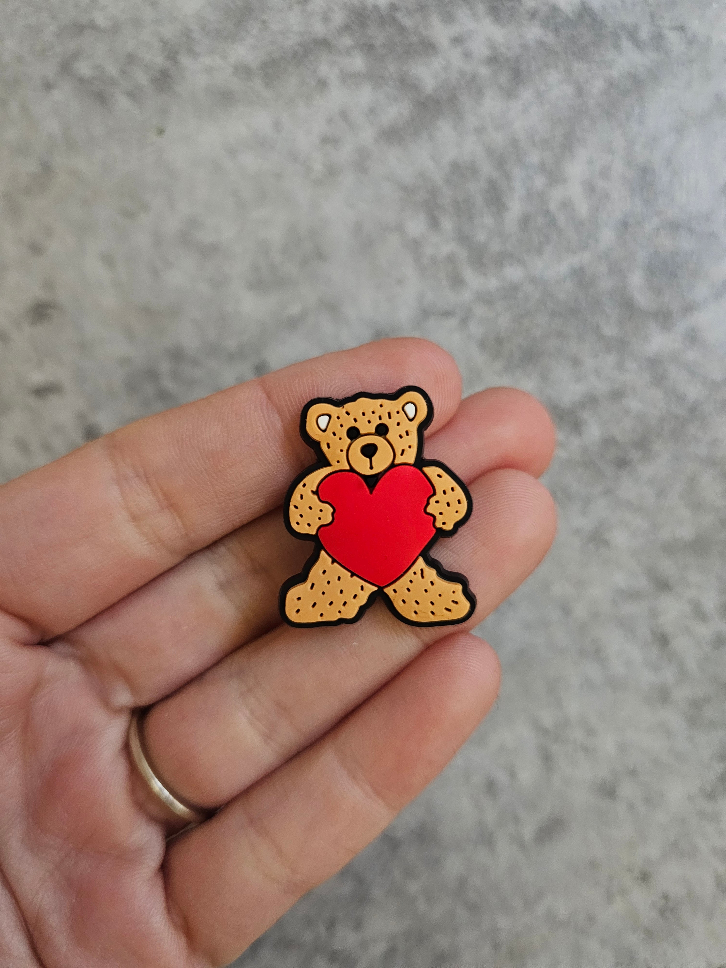 Teddy bear with red heart , shoe charm