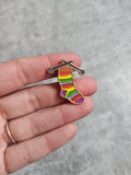 Knitting Pin Badge, Rainbow Sock, Crochet