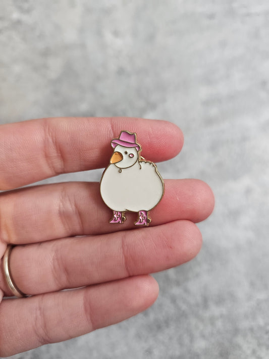 Fat goose in pink hat  Pin Badge