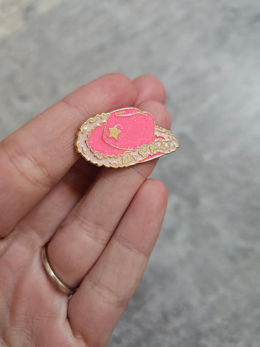 Pink glitter cowgirl hat Pin Badge, Western, Cowgirl, Cowboy, western inspired gifts