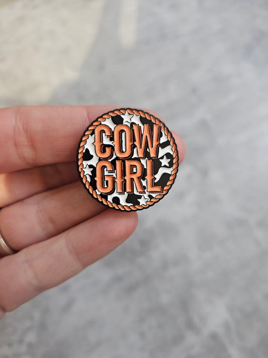 Cow girl circle Pin Badge, Western, Cowgirl, Cowboy, western inspired gifts