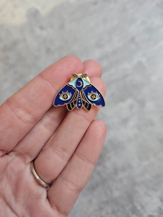 Blue moth Pin Badge, Moth gift, Mystical