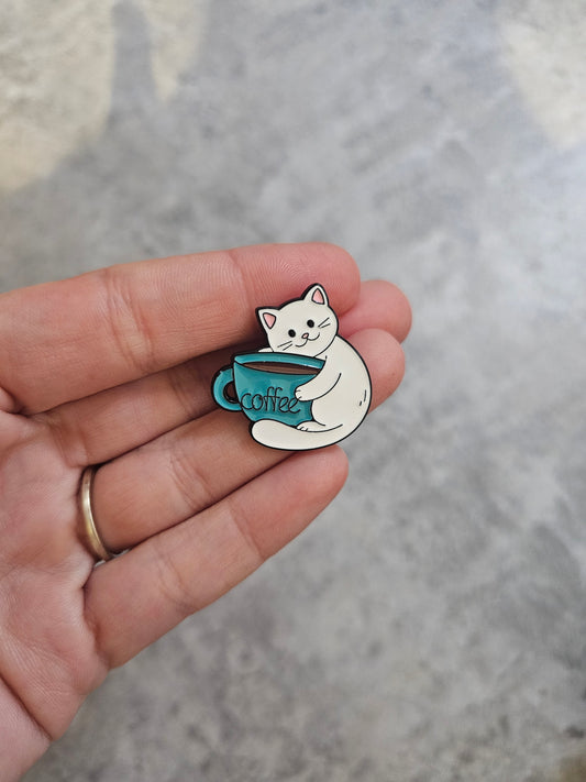 Coffee cup cat Pin Badge, cat gift idea
