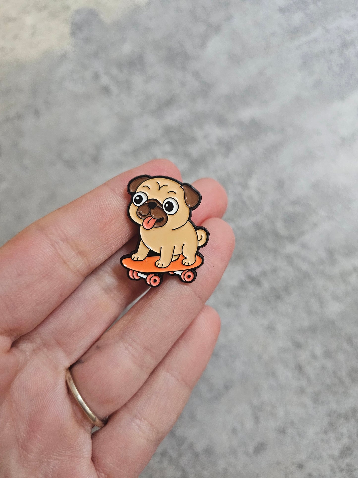 Pug on skateboard Pin Badge, dog gifts , gift idea