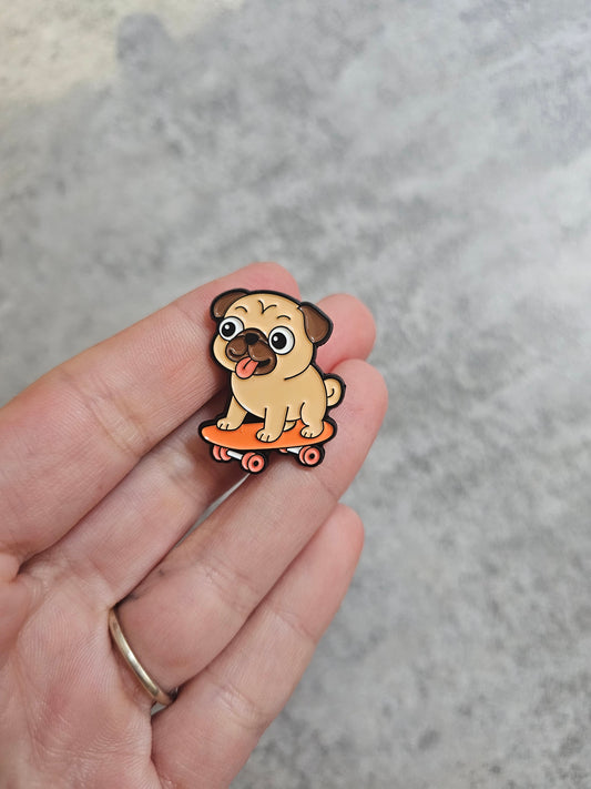 Pug on skateboard Pin Badge, dog gifts , gift idea