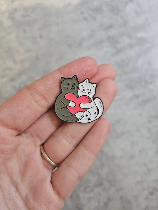 Hugging heart cats Pin Badge, cat gifts , gift idea