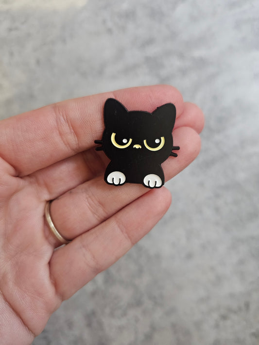 Grumpy black cat Pin Badge, cat gifts , gift idea