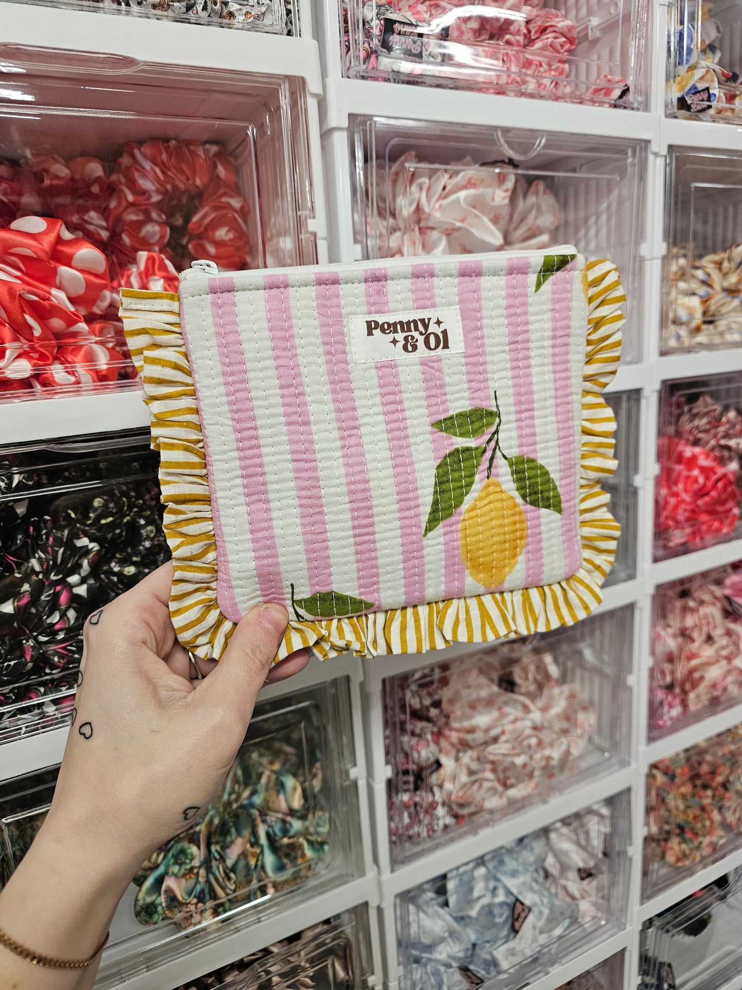 Pink Striped Lemons collection, tote bags. Cotton tote bags all sizes