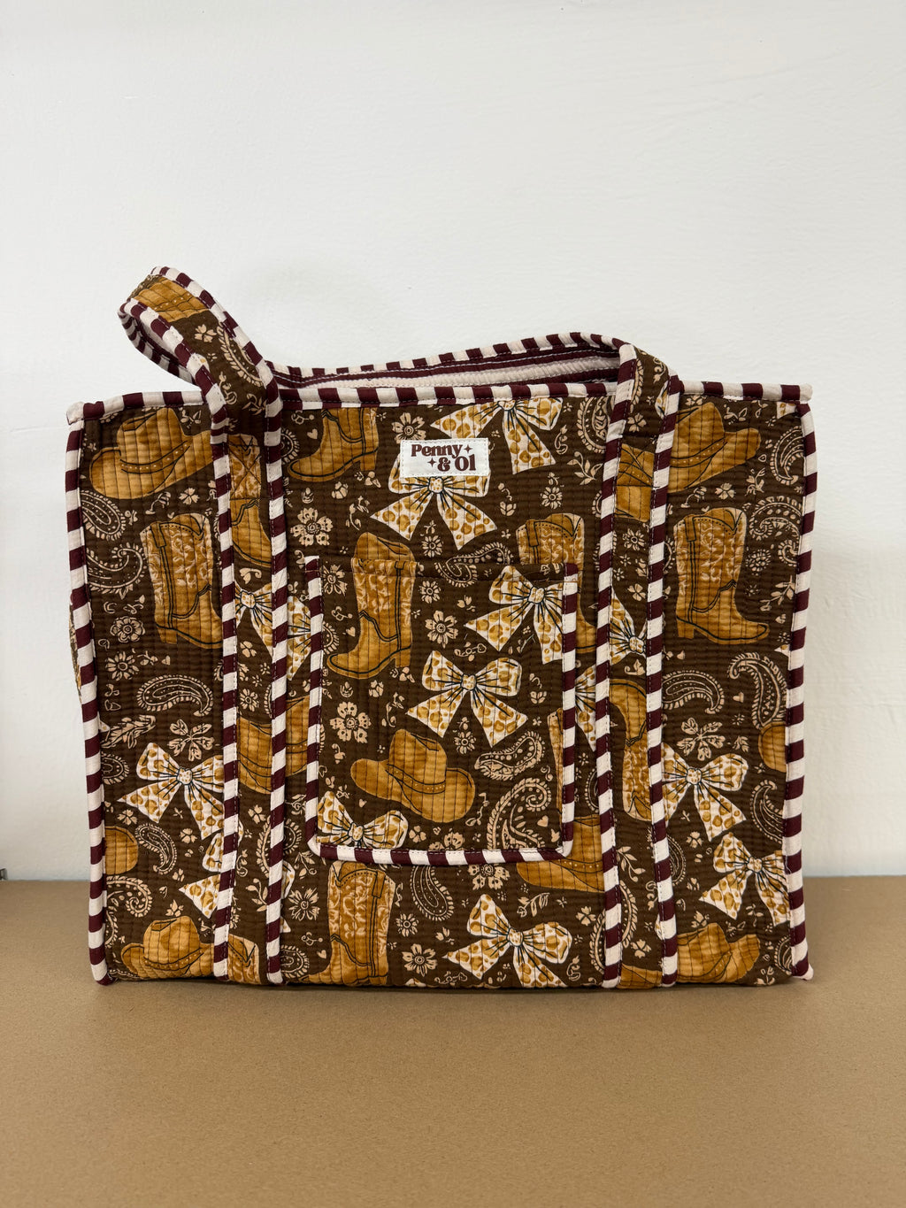 Cow Girl Travel Tote, Handmade Cotton Tote Bag