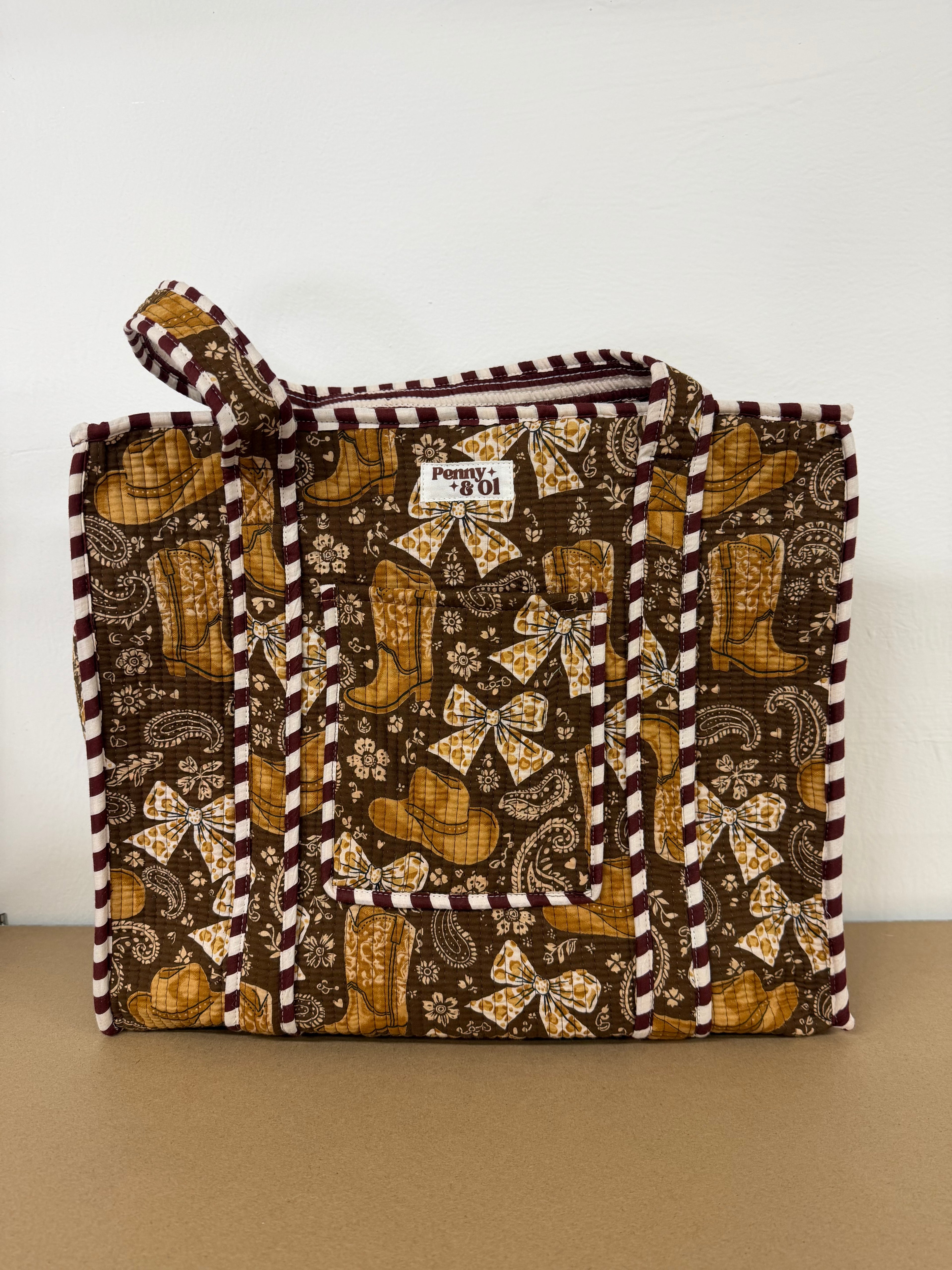 Cow Girl Travel Tote, Handmade Cotton Tote Bag