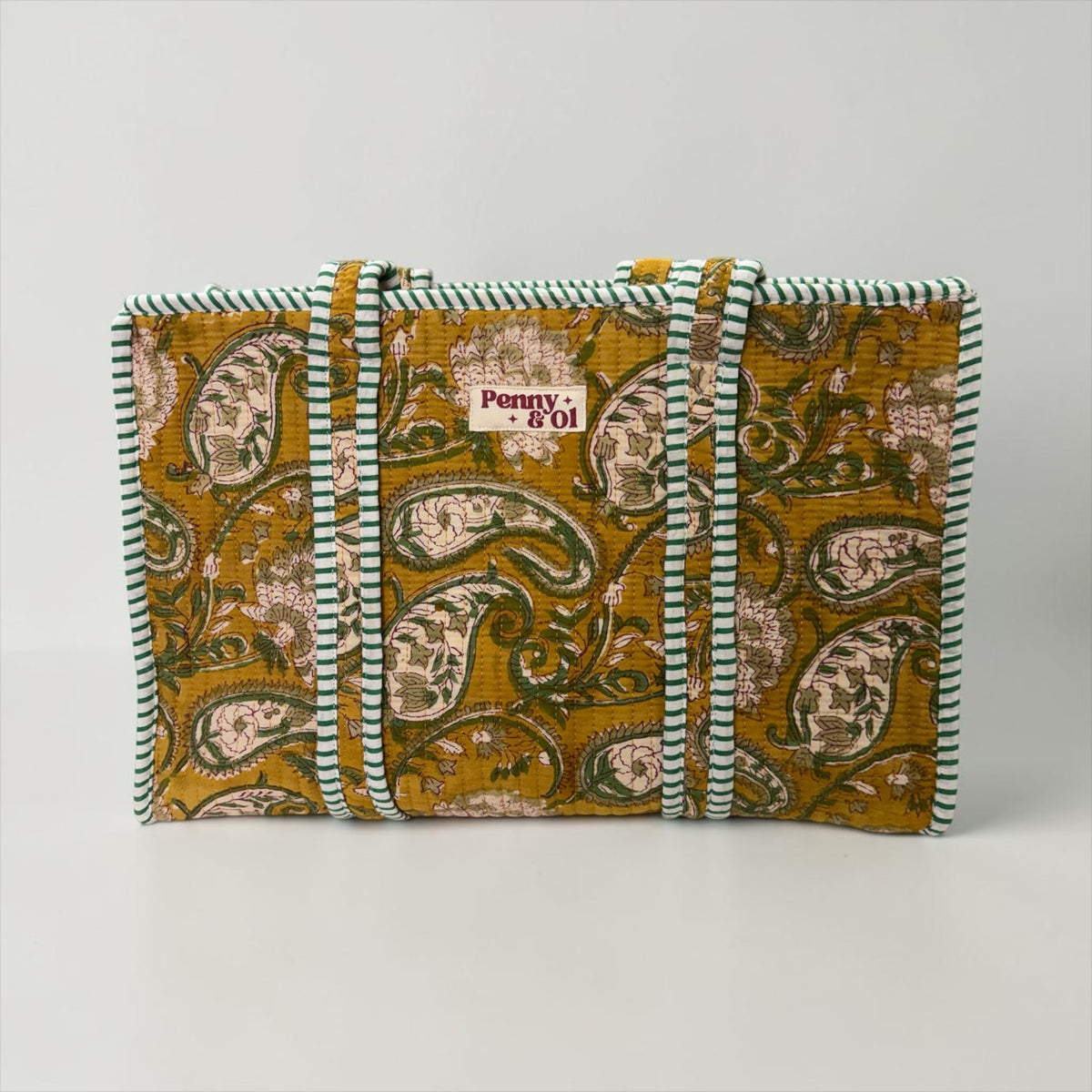 Mustard Paisley, Stripe Lining MEDIUM Cotton tote bag