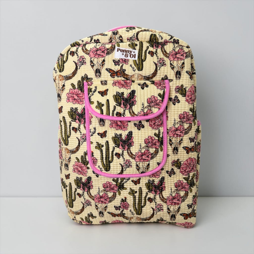 Pink Vintage Western Backpack, handmade cotton tote bags