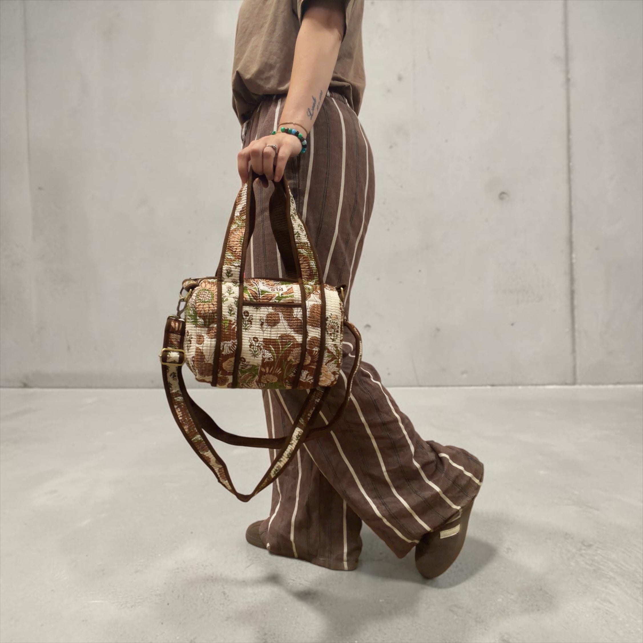 Brown Patchwork MINI DUFFLE Tote Bags - Penny & Ol