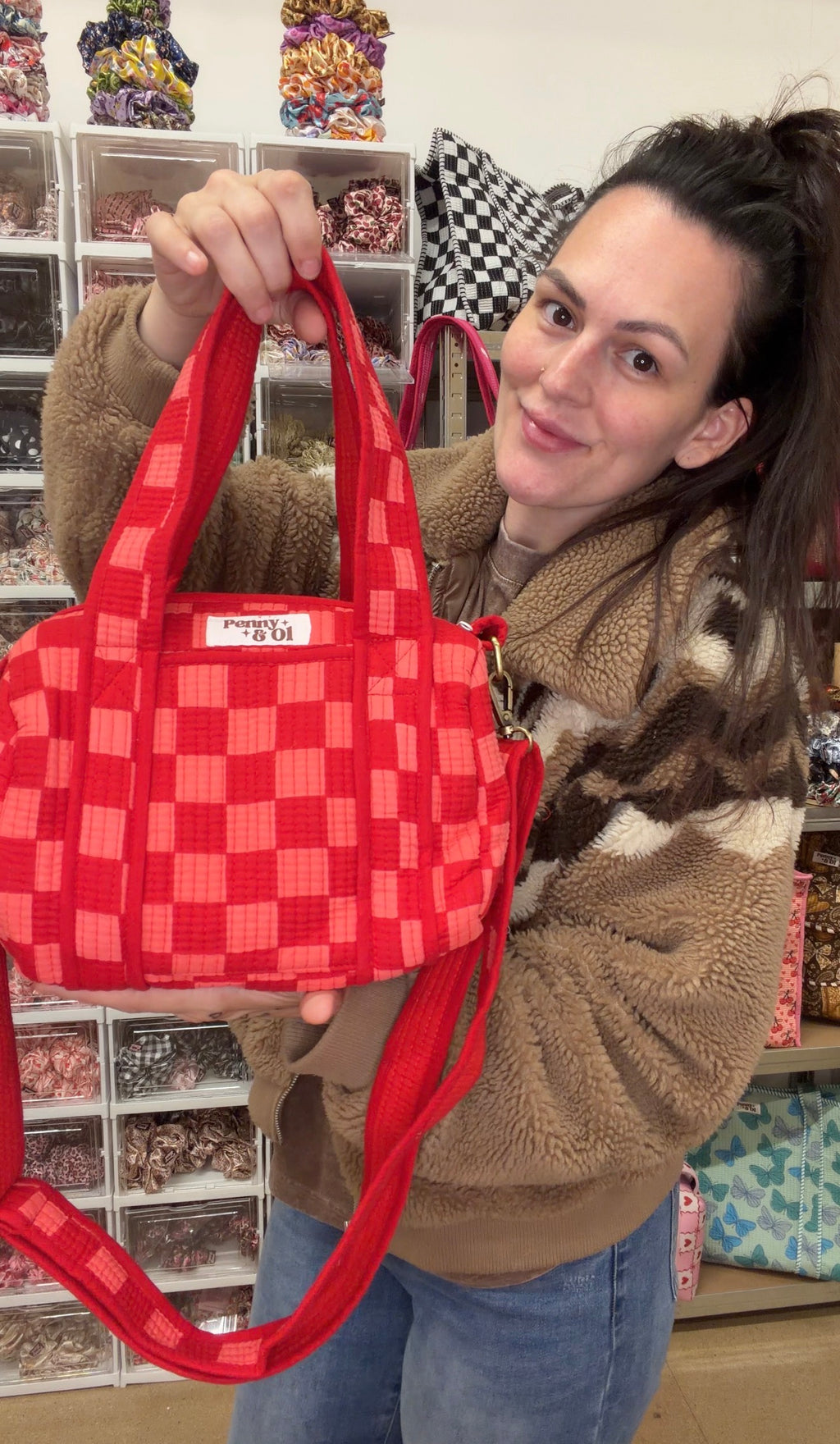Pink & Red Checkerboard MINI DUFFLE Tote Bags - Penny & Ol