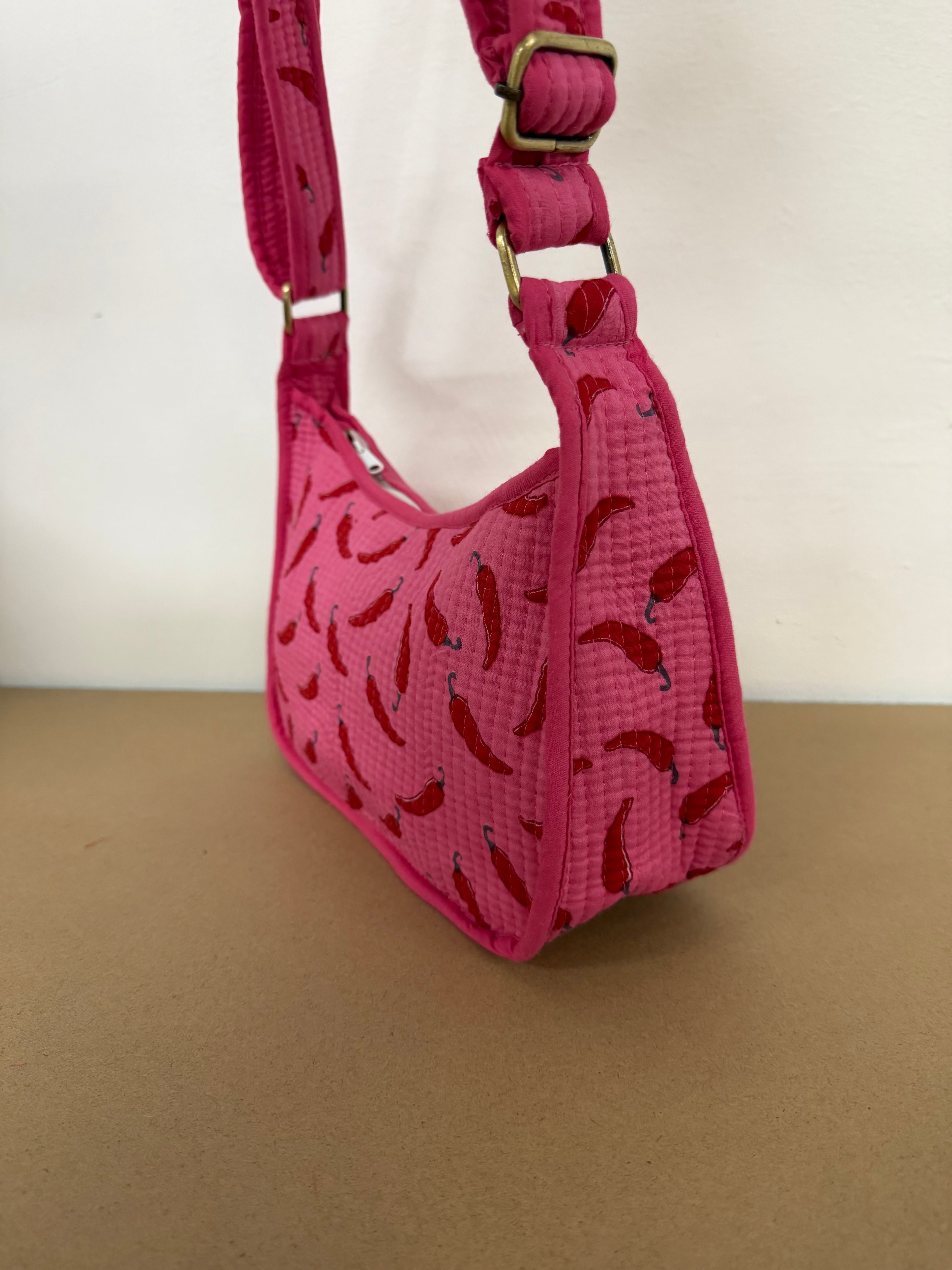 Pink Chilli Mini Shoulder Bag, Handmade Cotton Tote Bags