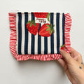 Navy Stripe Strawberry Ruffle Pouch