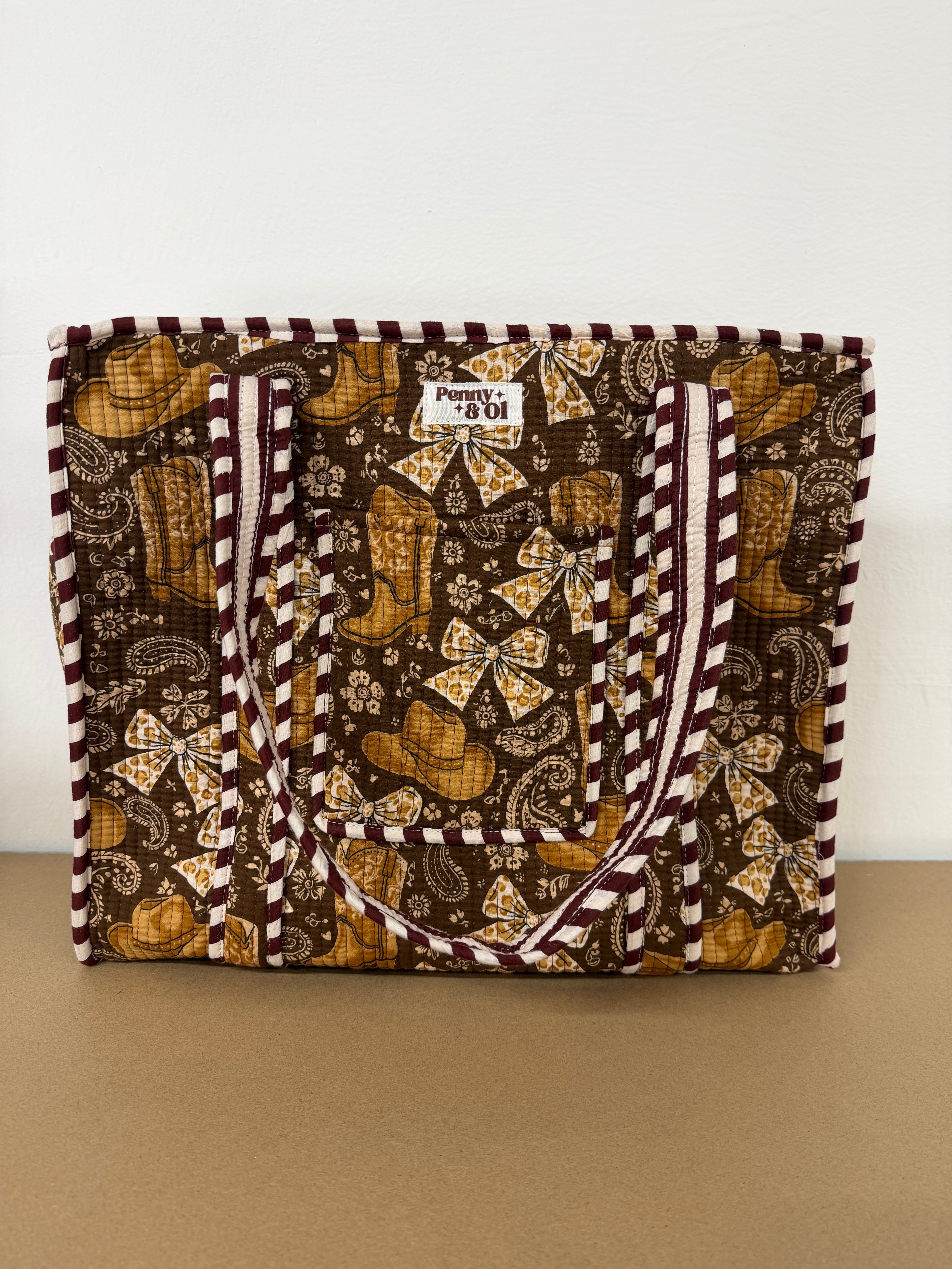 Cow Girl Travel Tote, Handmade Cotton Tote Bag