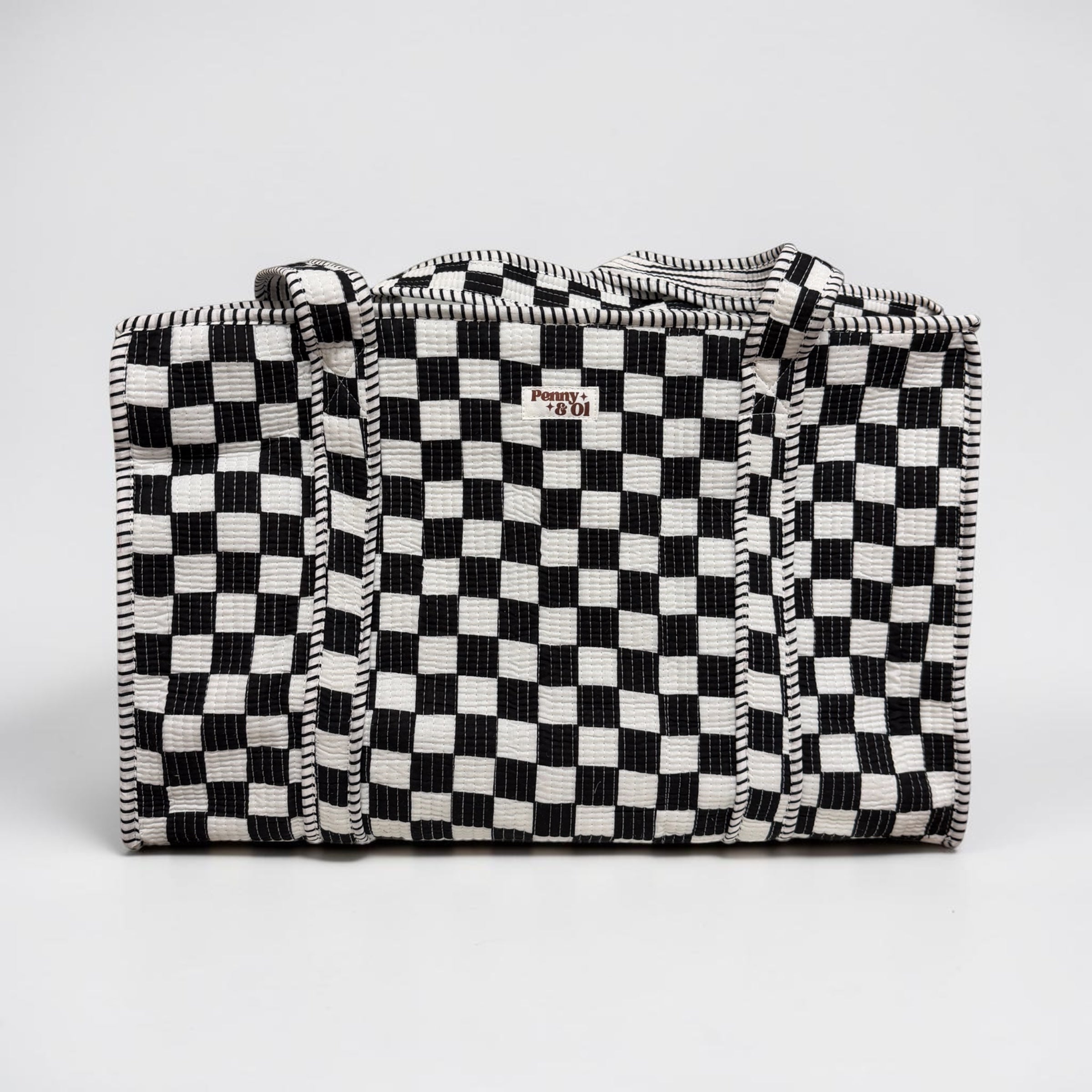 Black and white checkerboard, LARGE Cotton Tote Bag