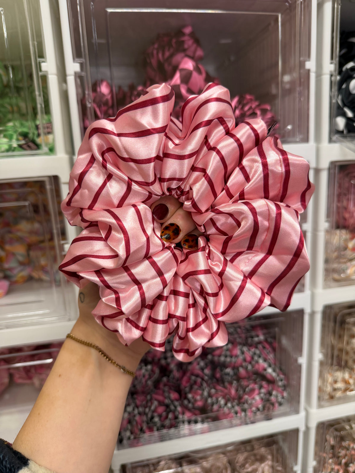 Pink Stripes XL Satin Hair Scrunchie