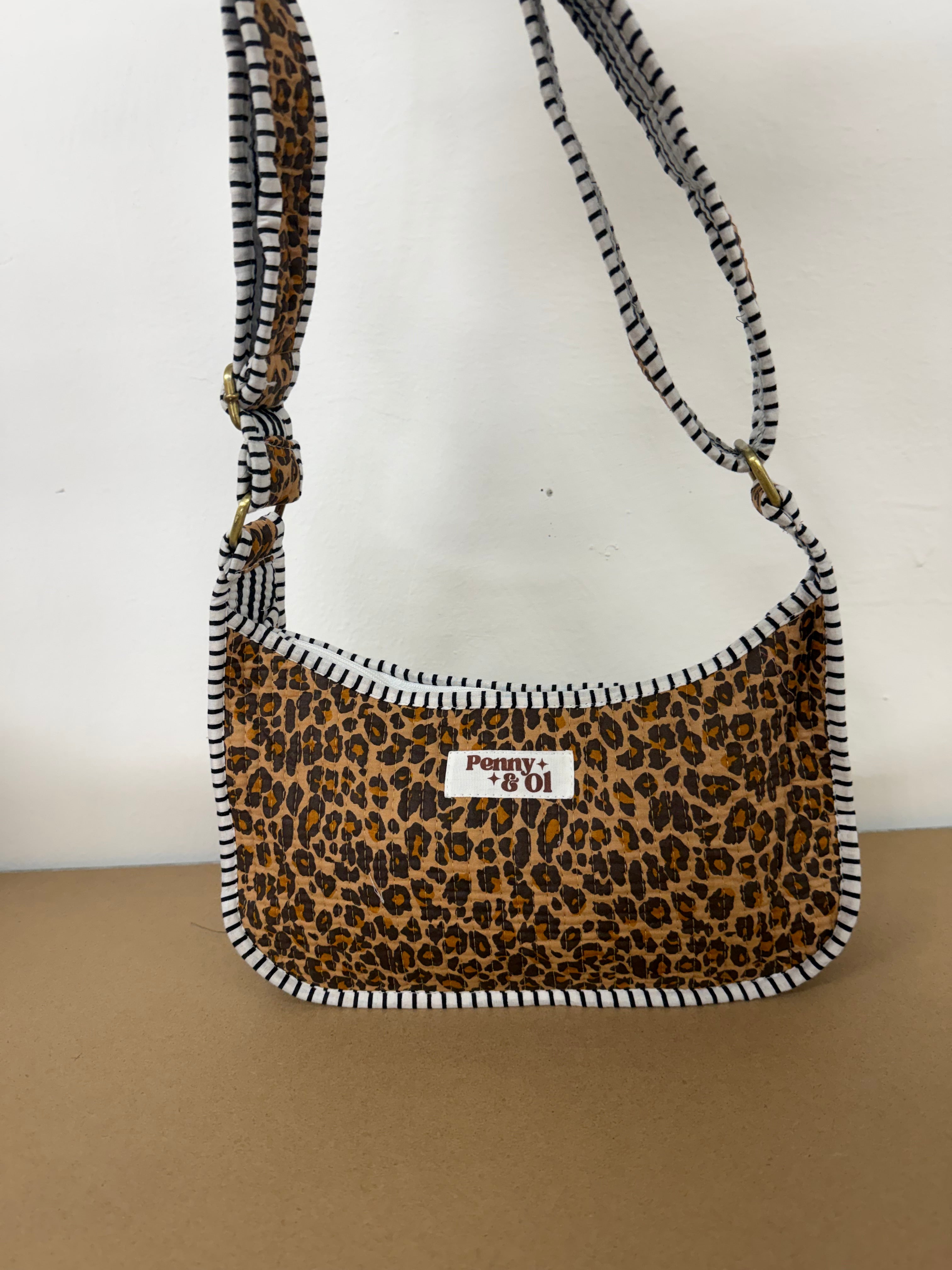 Dark Leopard Mini Shoulder Bag, Handmade Cotton Tote Bags