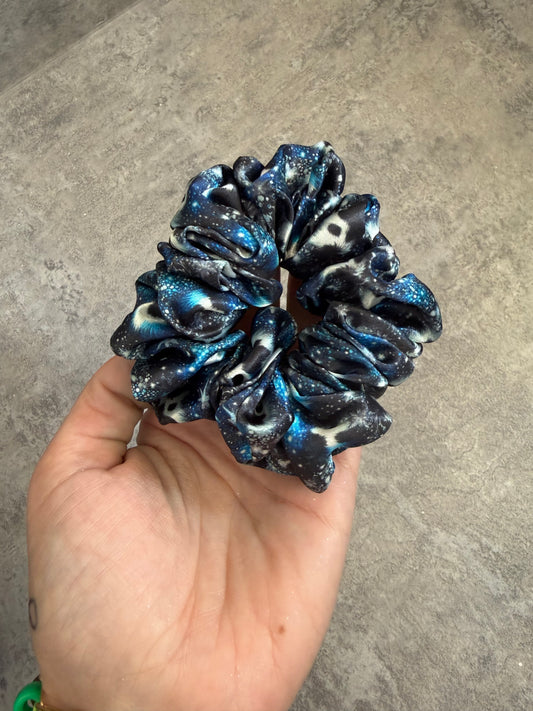 Blue sparkle cow print MIDI Satin Hair Scrunchie