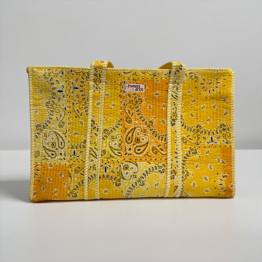 Yellow Paisley Bandana LARGE Cotton Tote Bag