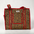 Red Leopard Print Travel Tote, Handmade Cotton Tote Bag