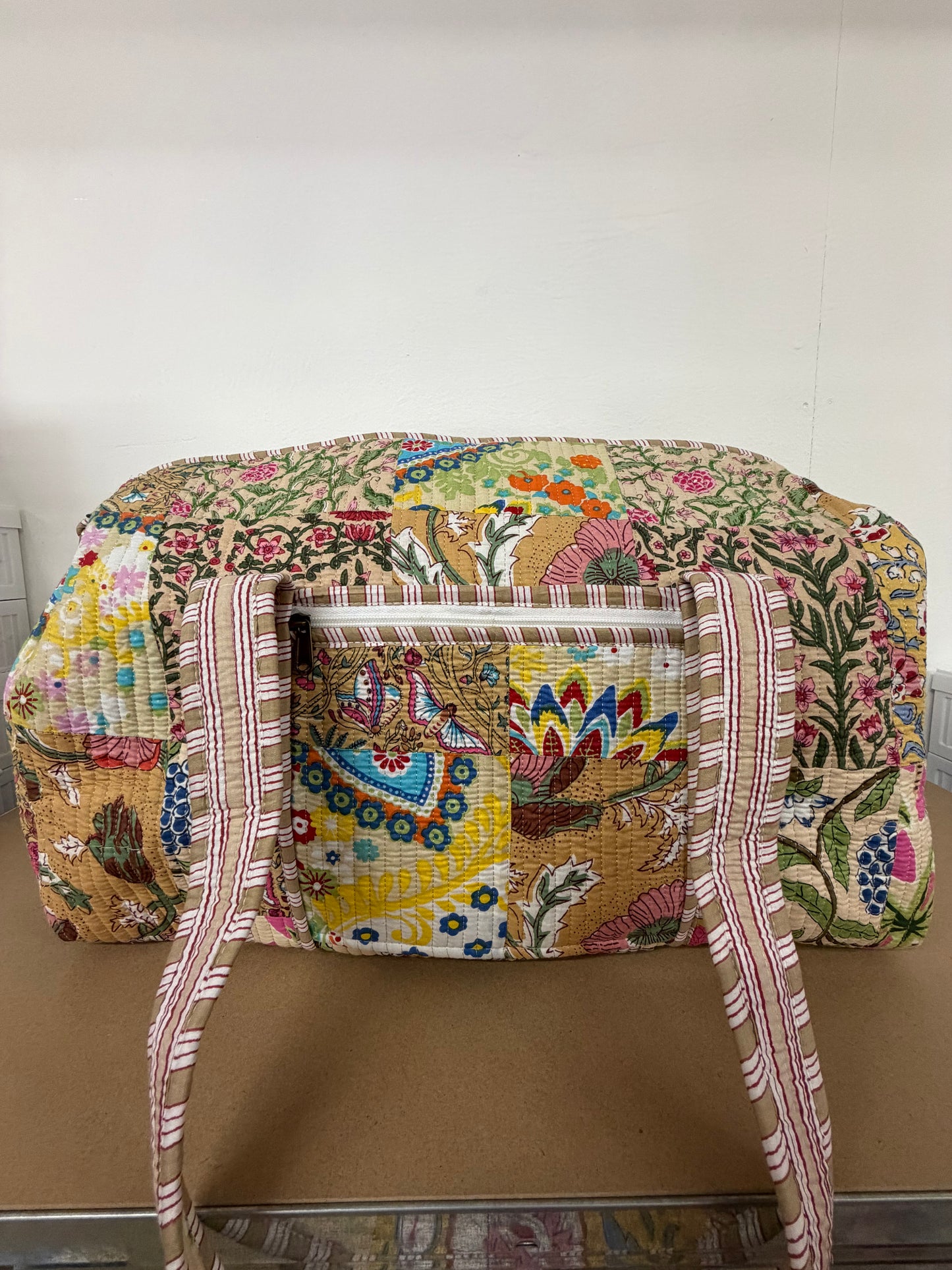 Beige Patchwork Large Duffle Tote Bags - Penny & Ol