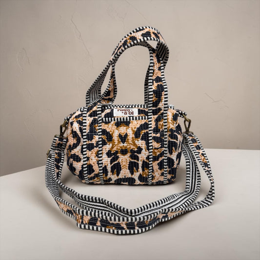 Leopard Print Mini Duffle Tote, Handmade Tote Bag