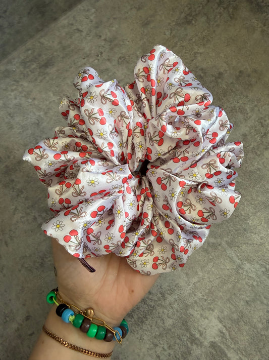 Daisy & Cherry bows XL Satin Hair Scrunchie
