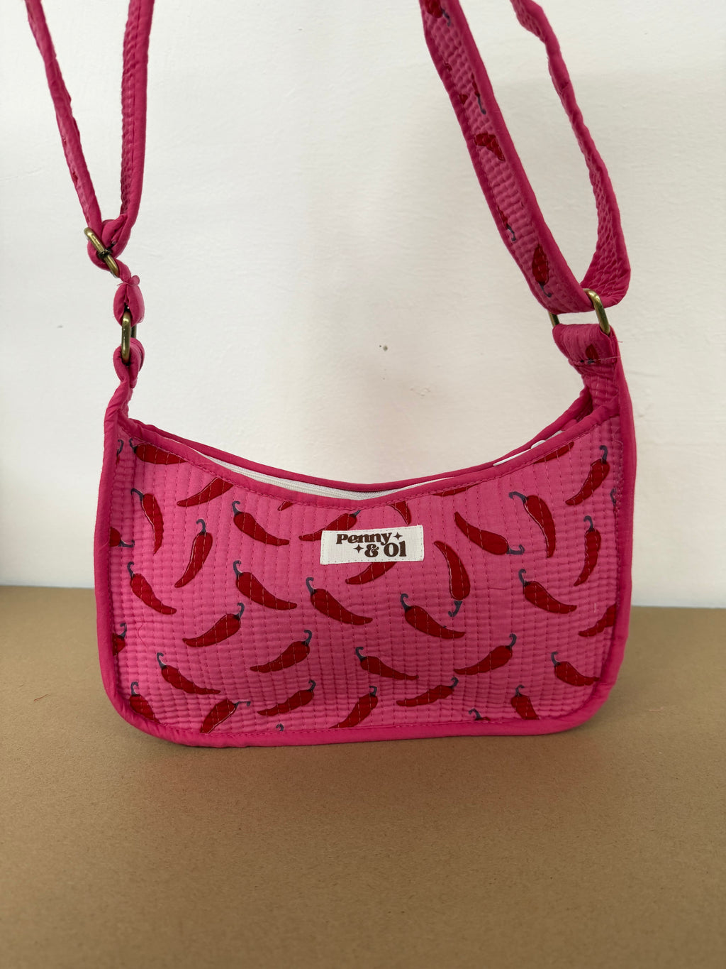 Pink Chilli Mini Shoulder Bag, Handmade Cotton Tote Bags
