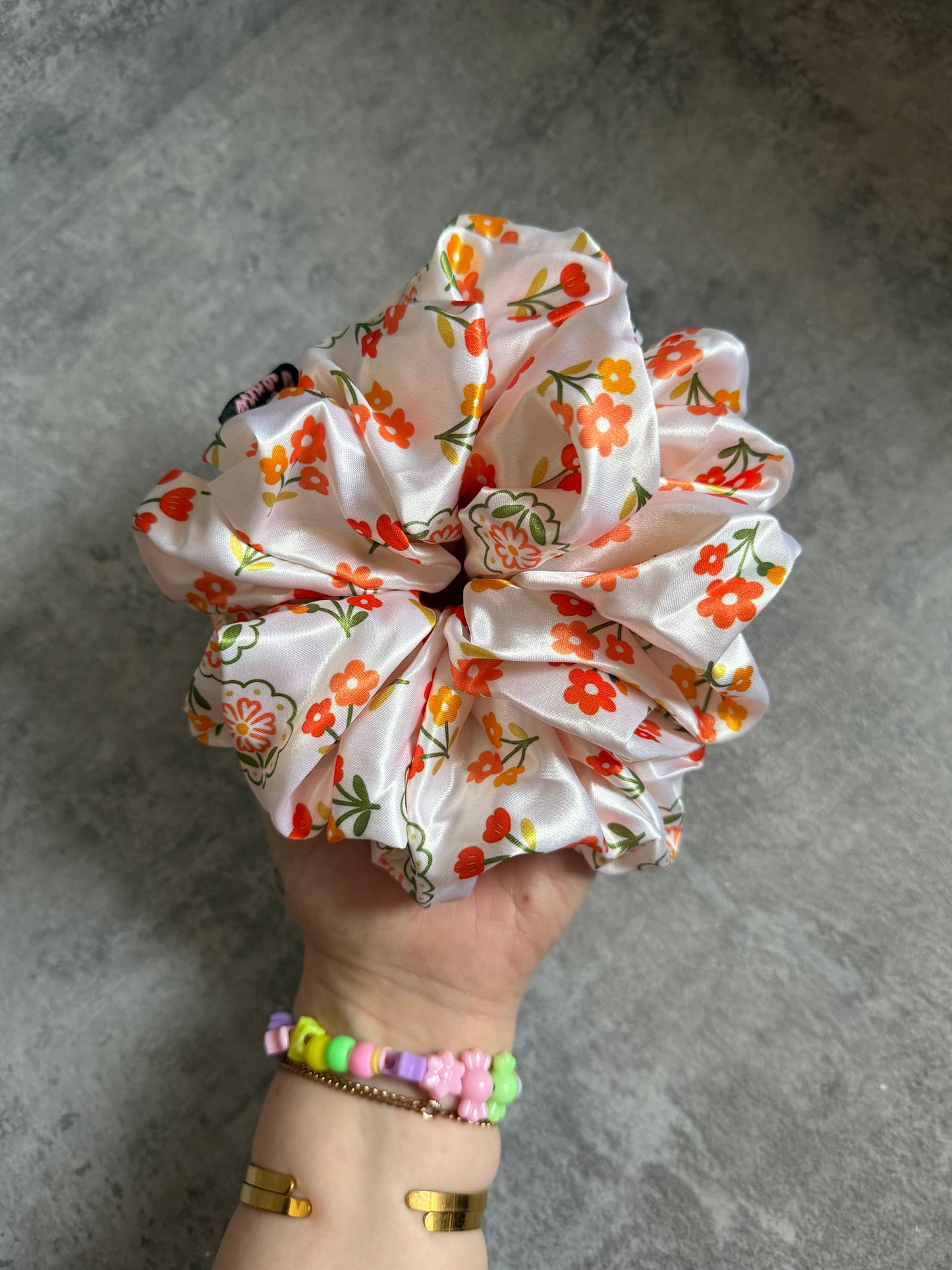 Orange Bloom XL Satin Hair Scrunchie