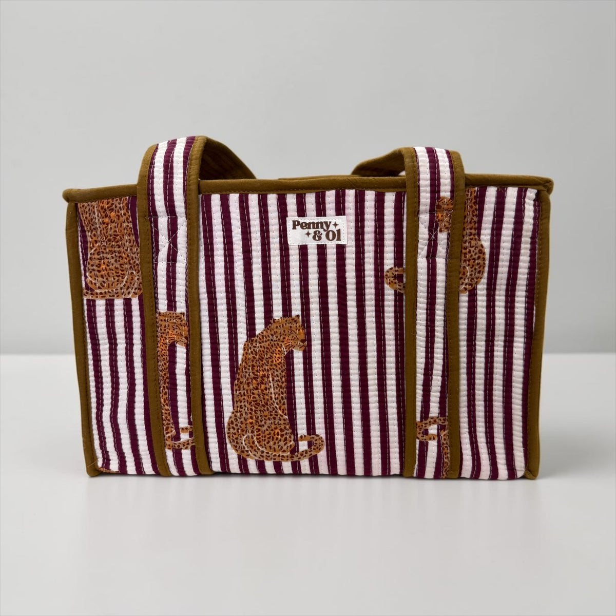 Plum Stripe Leopard MEDIUM Cotton tote bag
