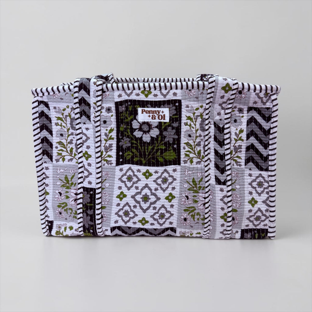 Grey And Black Patchwork MEDIUM Cotton tote bag