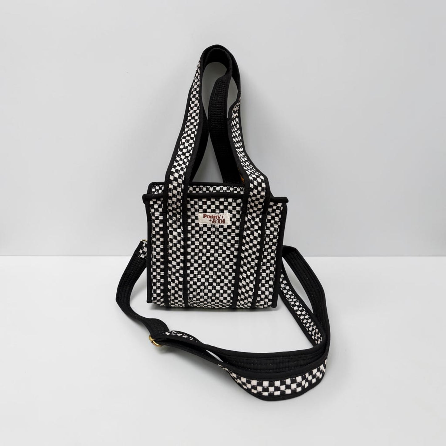 Small black and white checkerboard MINI Tote Bag - Penny & Ol