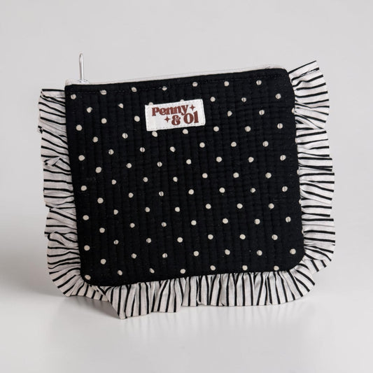 Black polka dot Ruffle Pouch