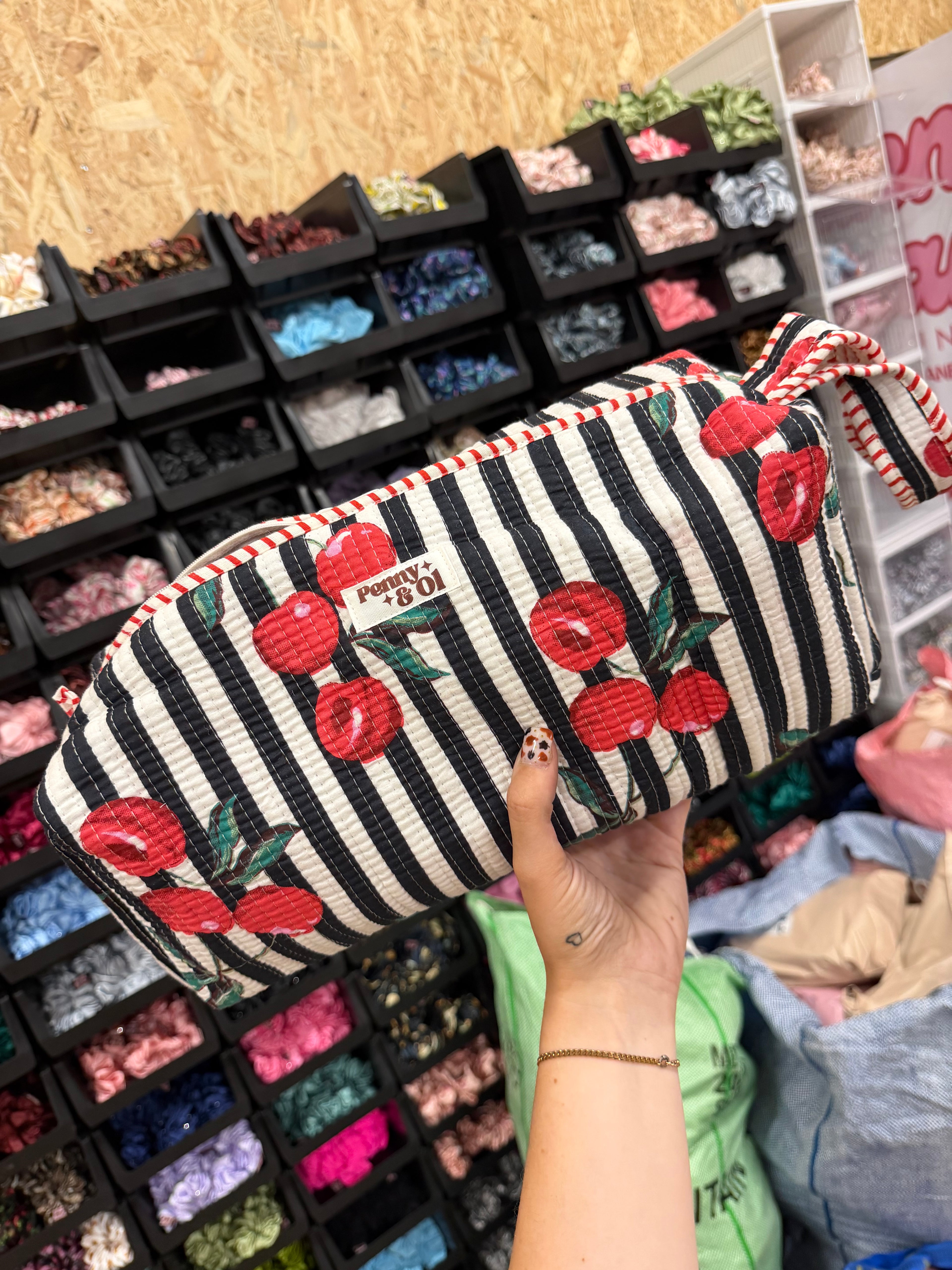 Hair tool bag, Cotton hair tool zip pouch with compartments