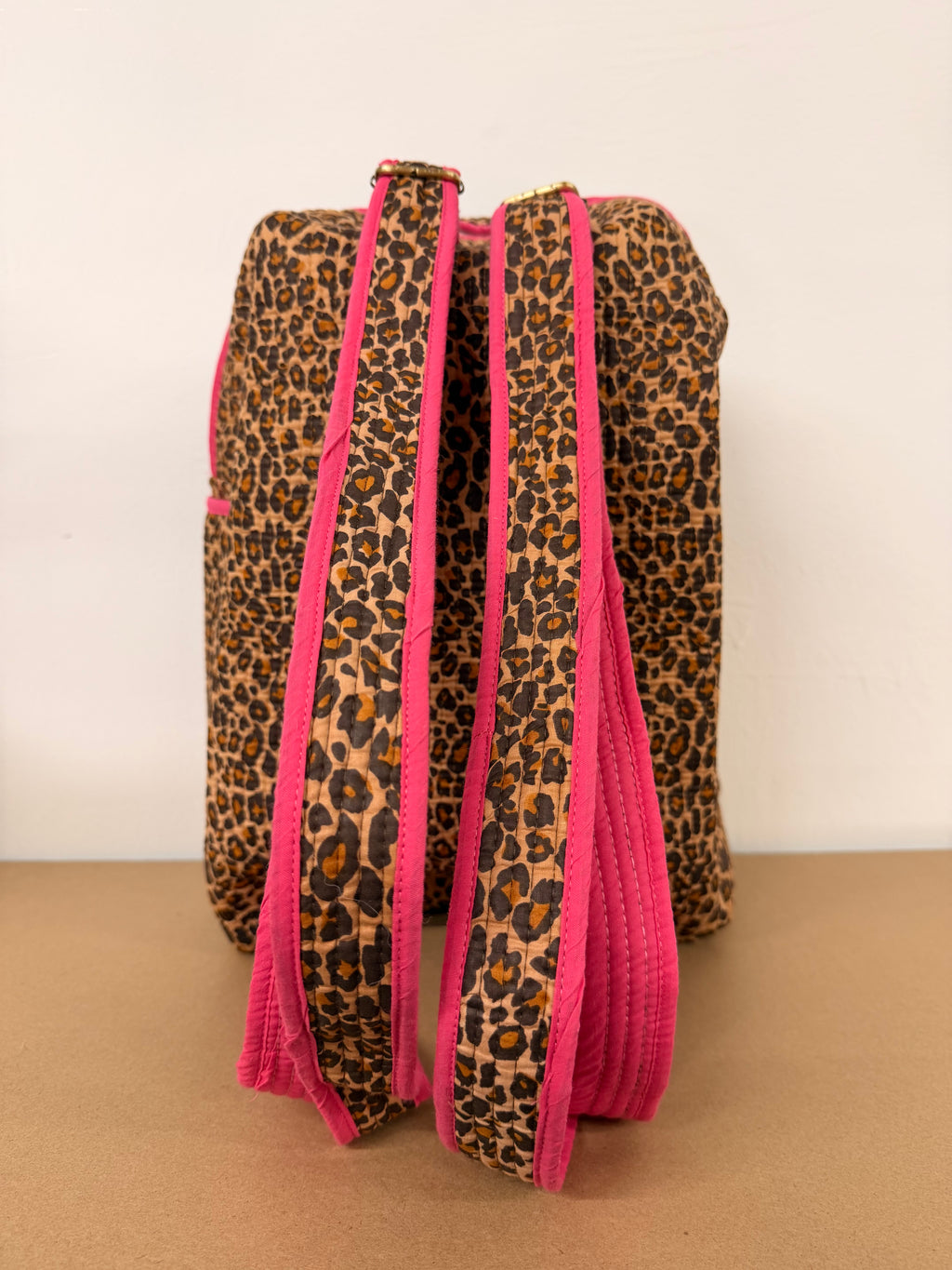 Pink Leopard Backpack, handmade cotton tote bags.