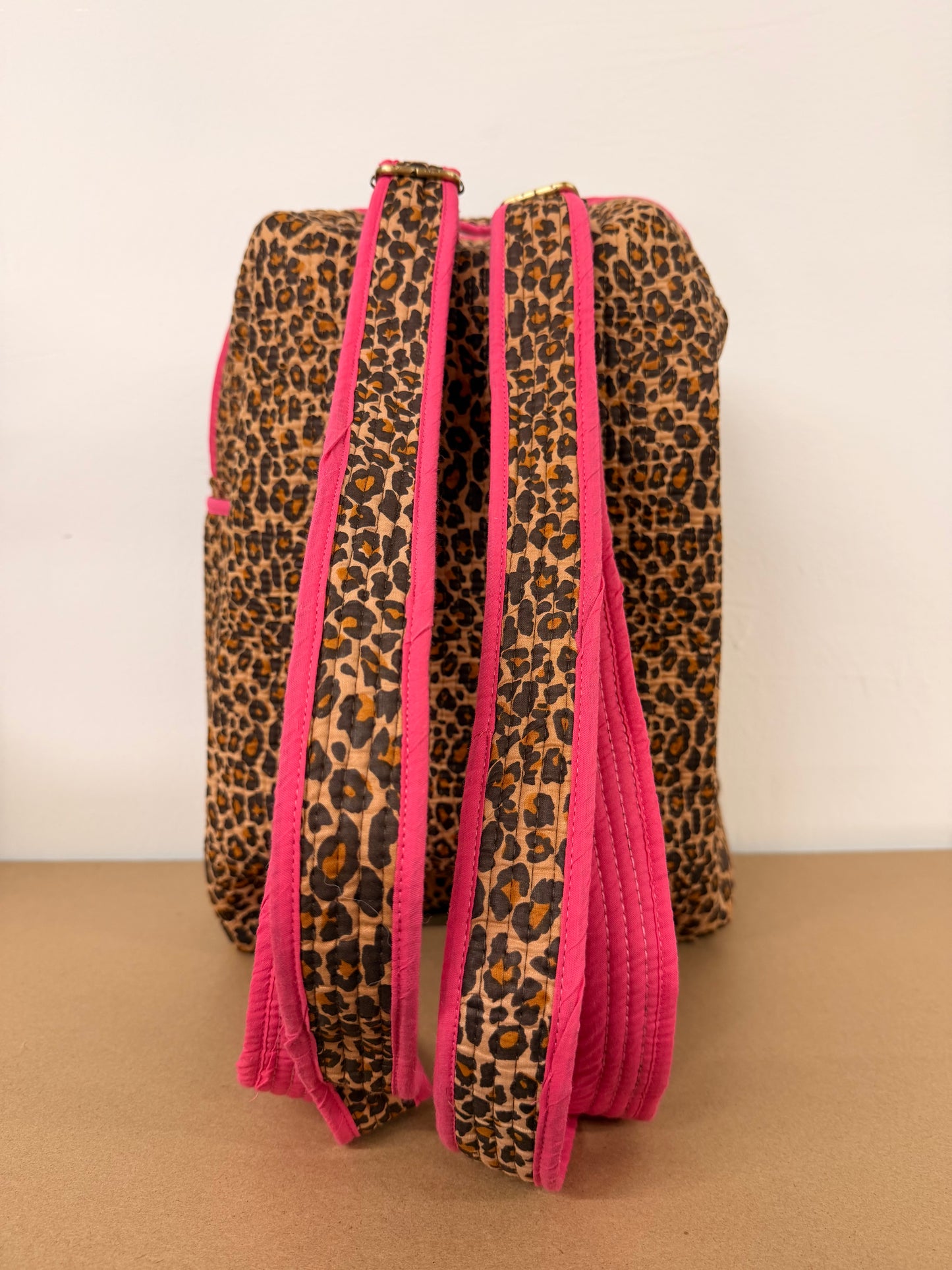 Pink Leopard Backpack, handmade cotton tote bags.