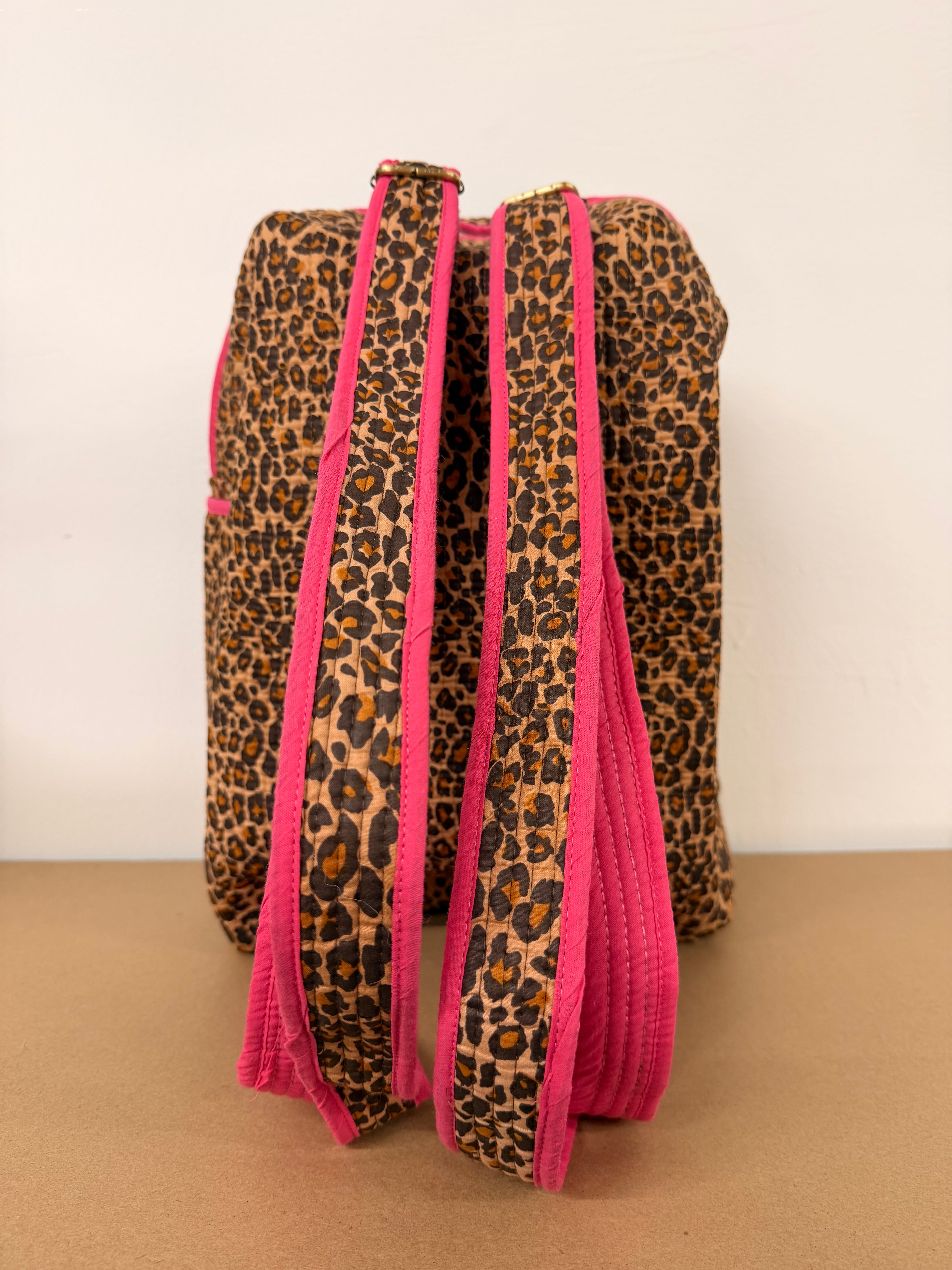 Pink Leopard Backpack, handmade cotton tote bags.