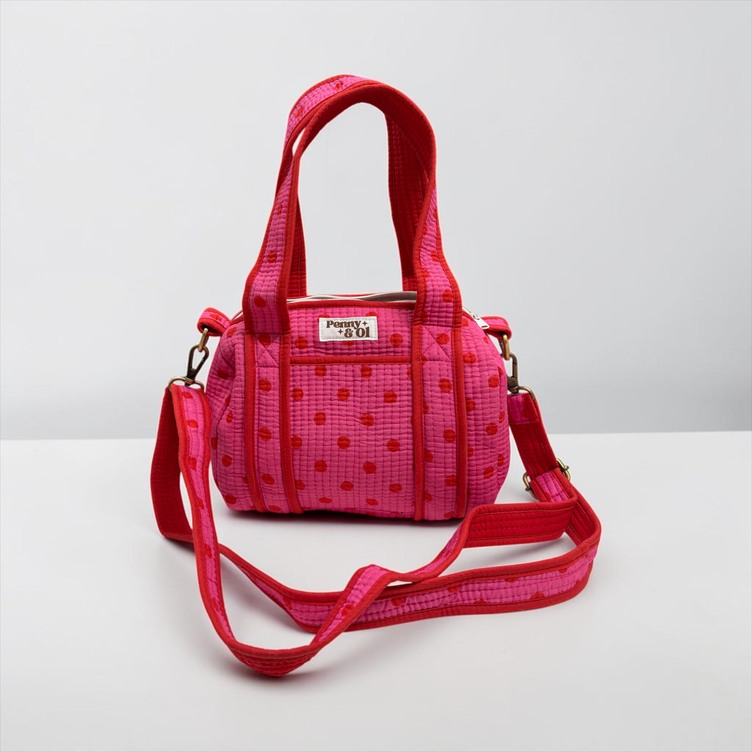 Pink & Red Polka Dot  Mini Duffle Tote Bags - Penny & Ol