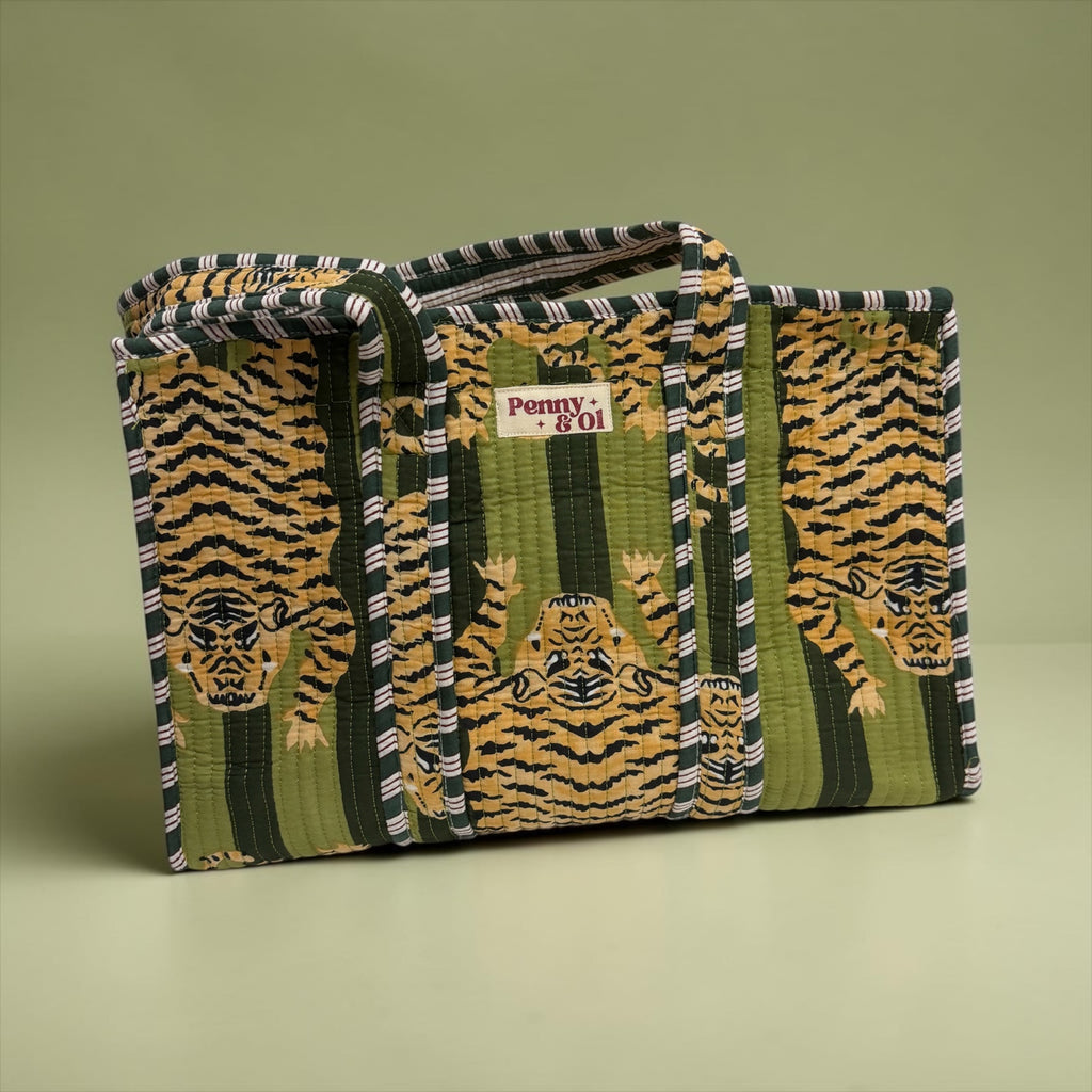 Moss Stripe Tiger MEDIUM Cotton tote bag