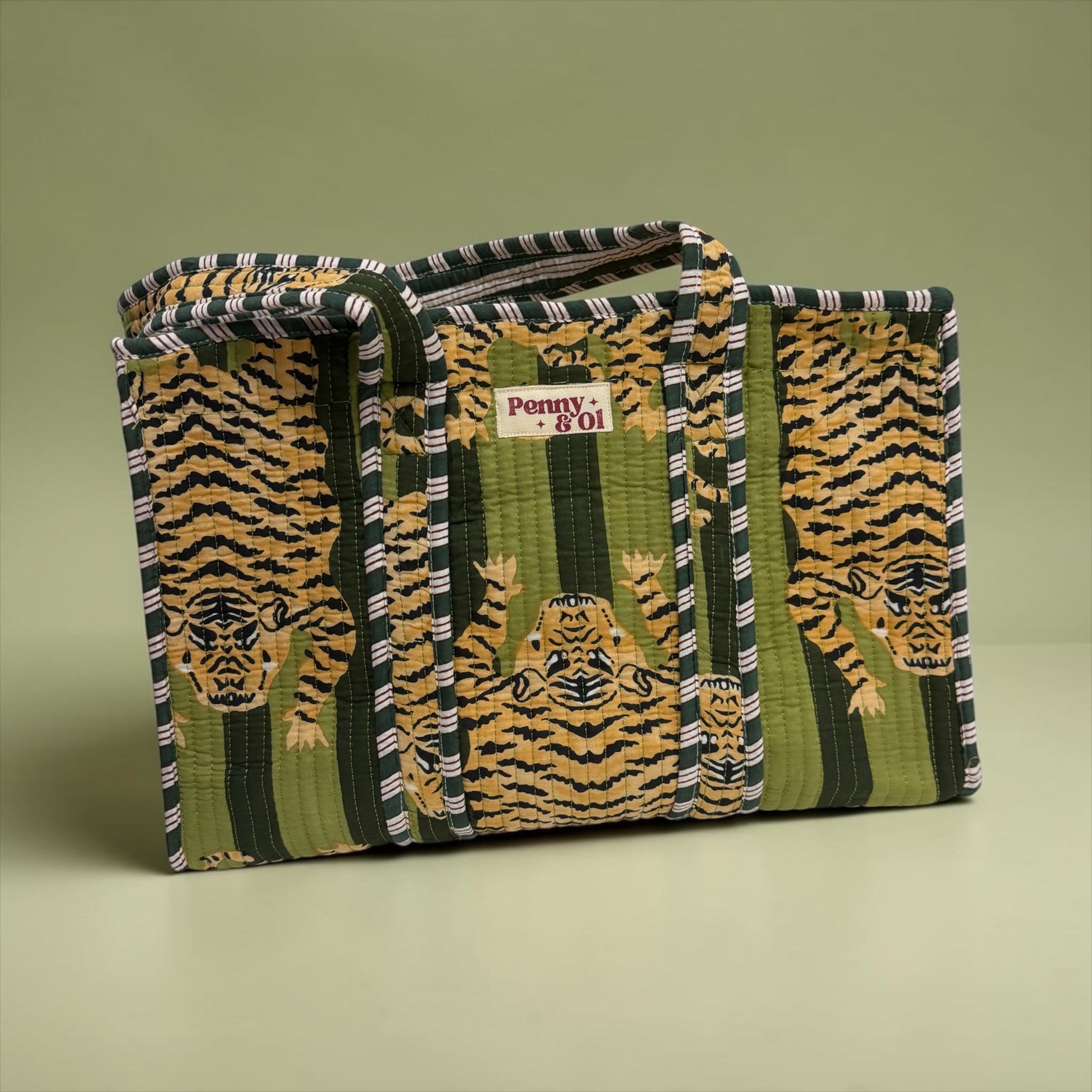 Moss Stripe Tiger MEDIUM Cotton tote bag