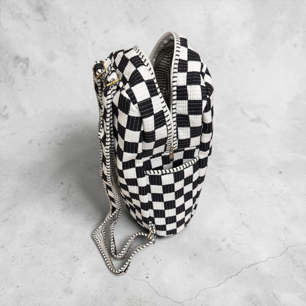 Black & White Checkerboard Backpack, handmade cotton tote bags.