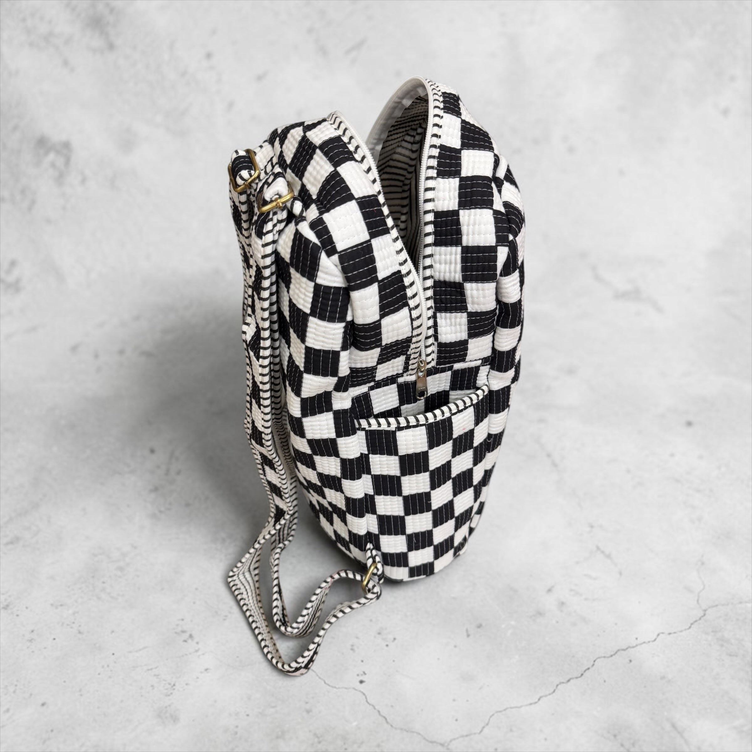 Black & White Checkerboard Backpack, handmade cotton tote bags.