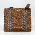 Dark Leopard Print Travel Tote, Handmade Cotton Tote Bag