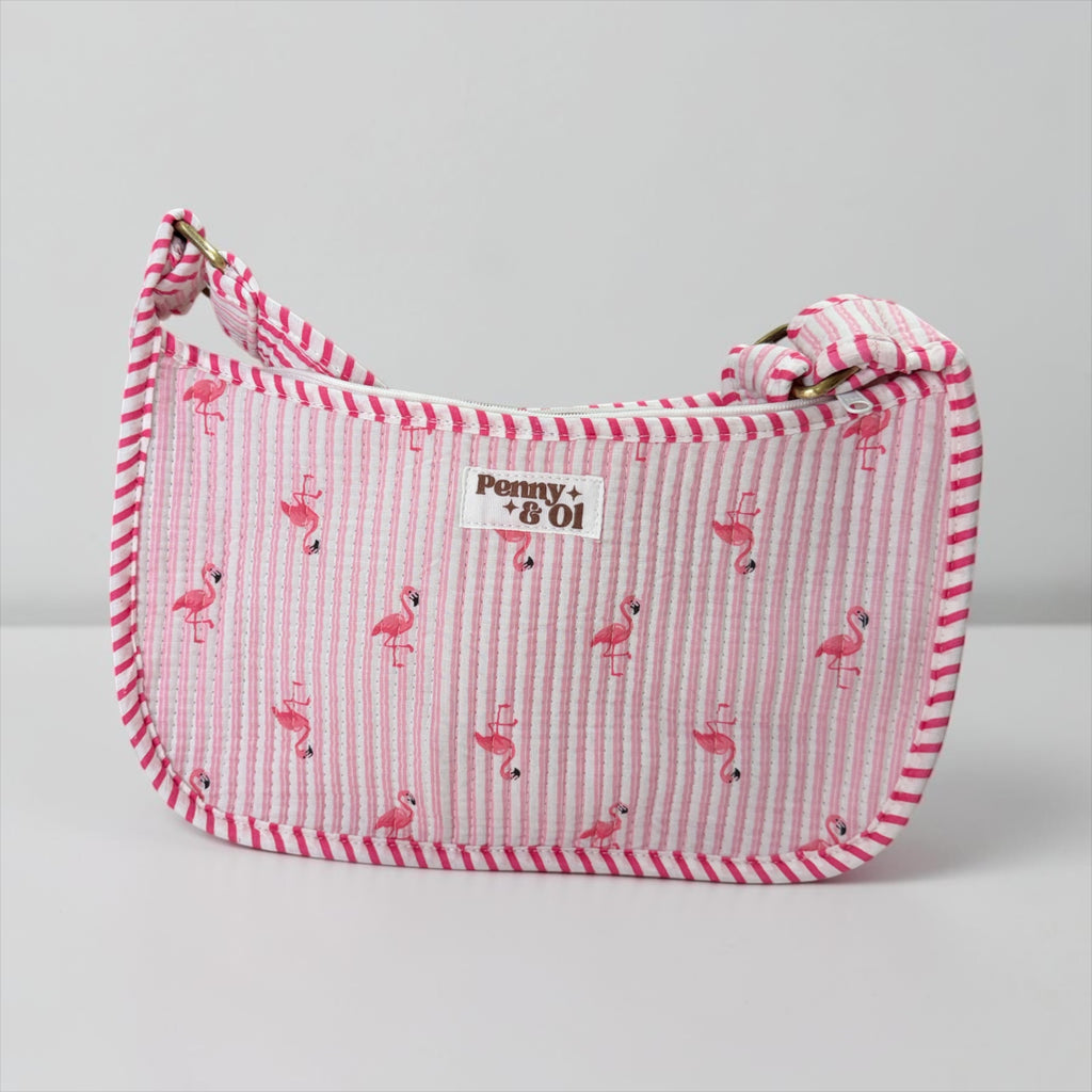 Pink Stripe Flamingo Mini SHOULDER bag, cross body bag